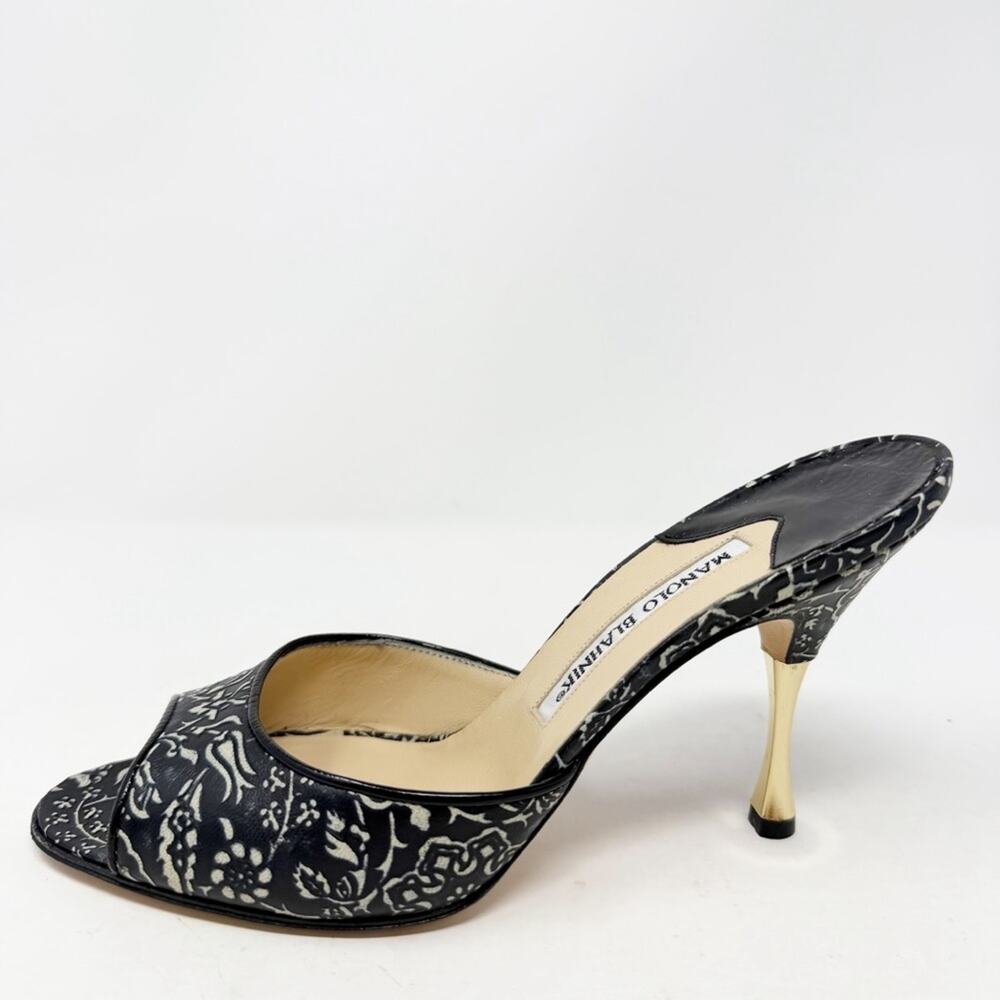 Manolo Blahnik Black Floral Print Mules Womens Size EU 37 - Picture 8 of 10